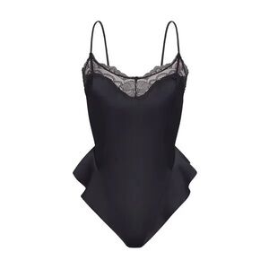 SKIMS Woven Shine Lace Teddy - Onyx XXS